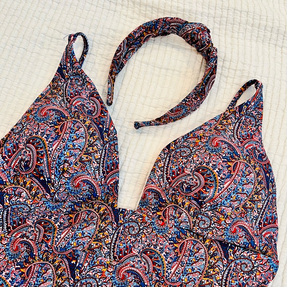 J. Crew Liberty London Deep V-Neck French One-Piece Swim Suit